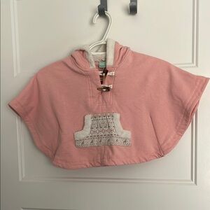 Pink Hooded Poncho with Embroidered Detail